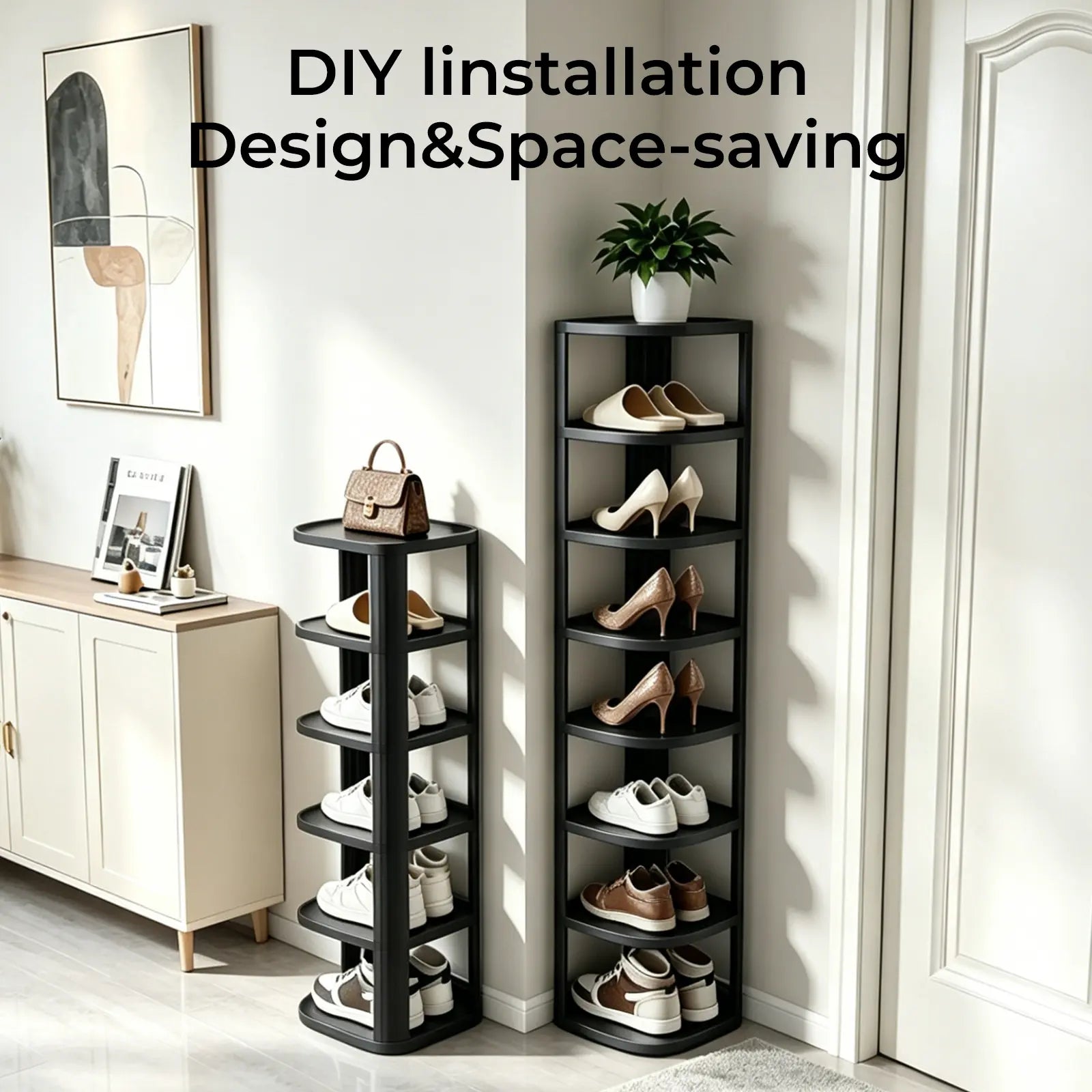 UFORU Curved Corner Shoe Rack Organizer - Stackable Free-Standing Shelf for Entryway and Closet in Off-White Finish