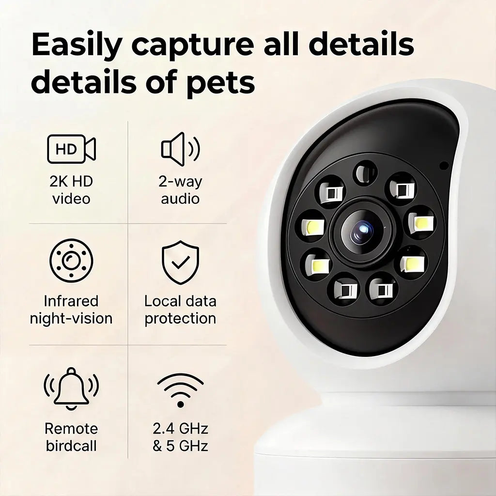 Hawkray Smart Pet Monitor for Multi-Pet Homes | 360° Coverage | 3MP 2K HD Resolution | AI-Powered Pet Recognition | Two-Way Audio and Home Security System