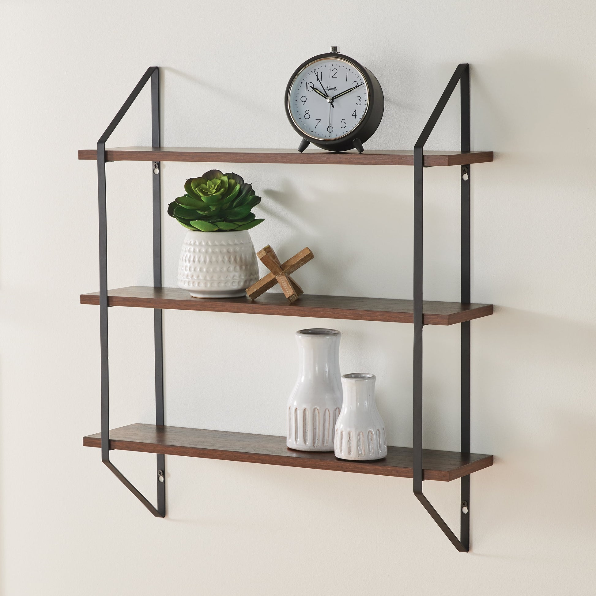 Walnut 3-Tier 20" Wide Wood Bracket Shelves