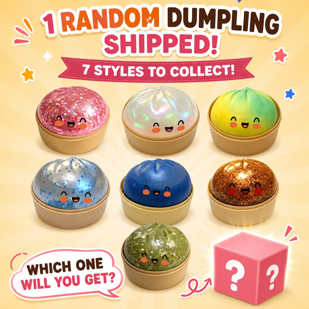 Glitter Dumpling Squishy Toy Blind Box Series with Steamer - Anxiety Relief and Surprise Unboxing Gift Option