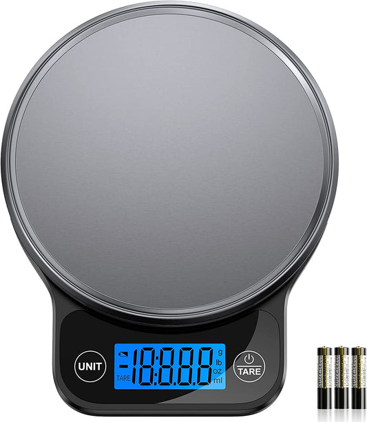 Digital Kitchen Food Scale for Weight Management and Culinary Precision, Featuring Black Stainless Steel Platform and Large LCD Display for Ounces and Grams