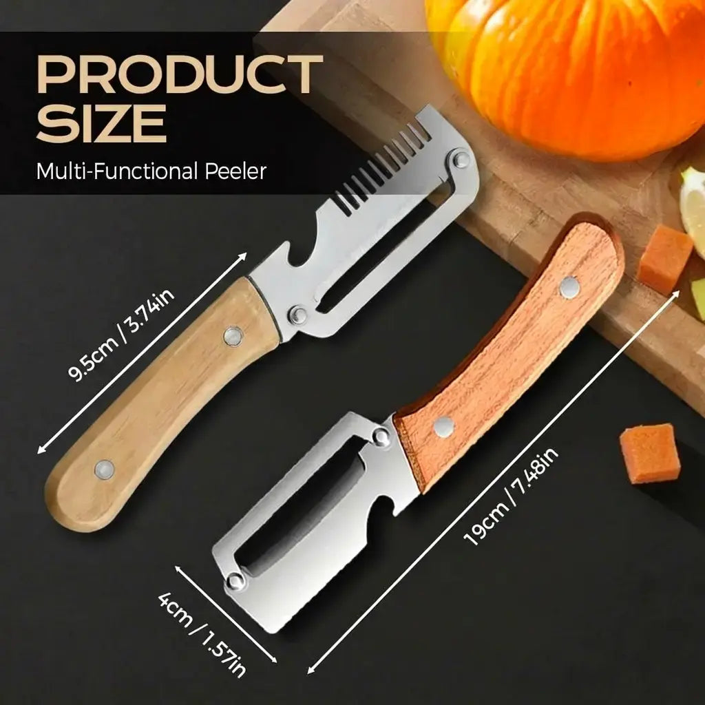 Multi-Functional Vegetable Peeler Set with Ultra-Sharp Stainless Steel Blade and Wooden Handle, Includes Bottle Opener, Ideal for Peeling Fruits and Vegetables (2 Pieces)