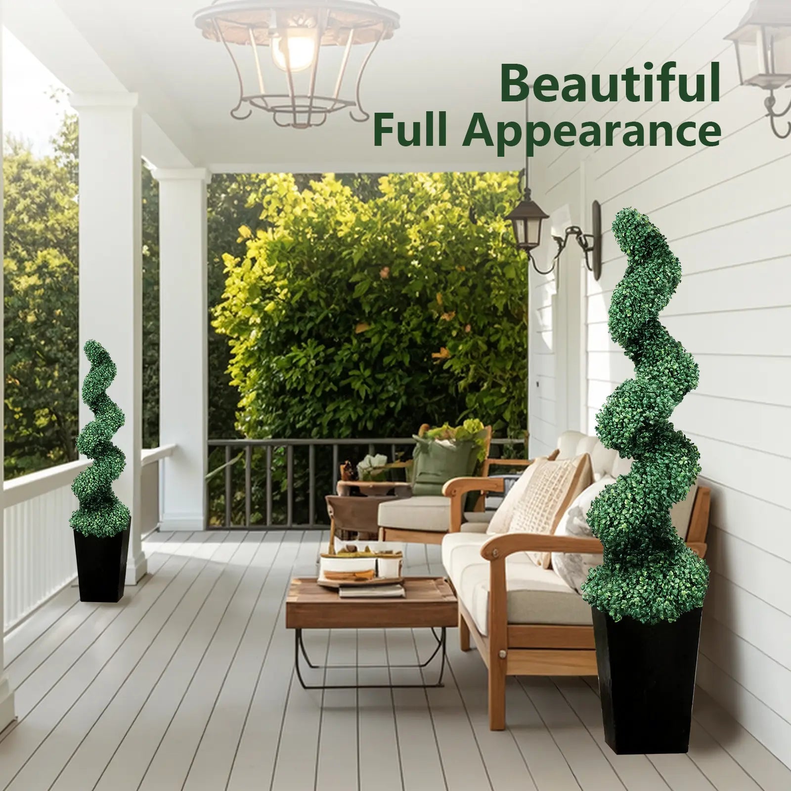 Set of 2 Artificial Boxwood Spiral Plants in Black Pots - 2/3/4 Ft Options | Ideal for Porch, Garage, and Fireplace Décor