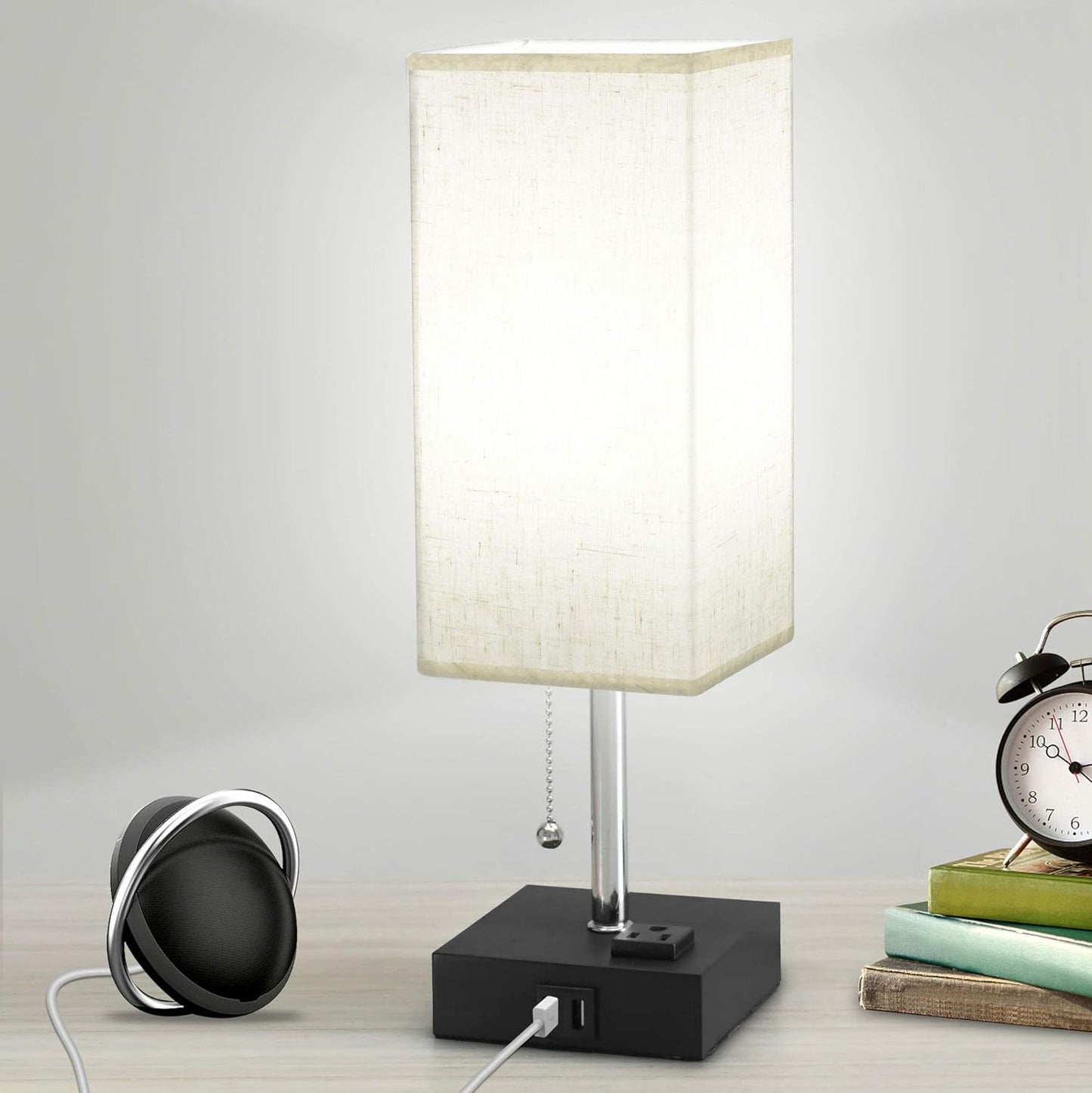 Modern Table Lamp with USB Charging Ports and AC Outlet, Includes Daylight 5000K LED Bulb, Ideal for Bedroom Nightstand and Living Room