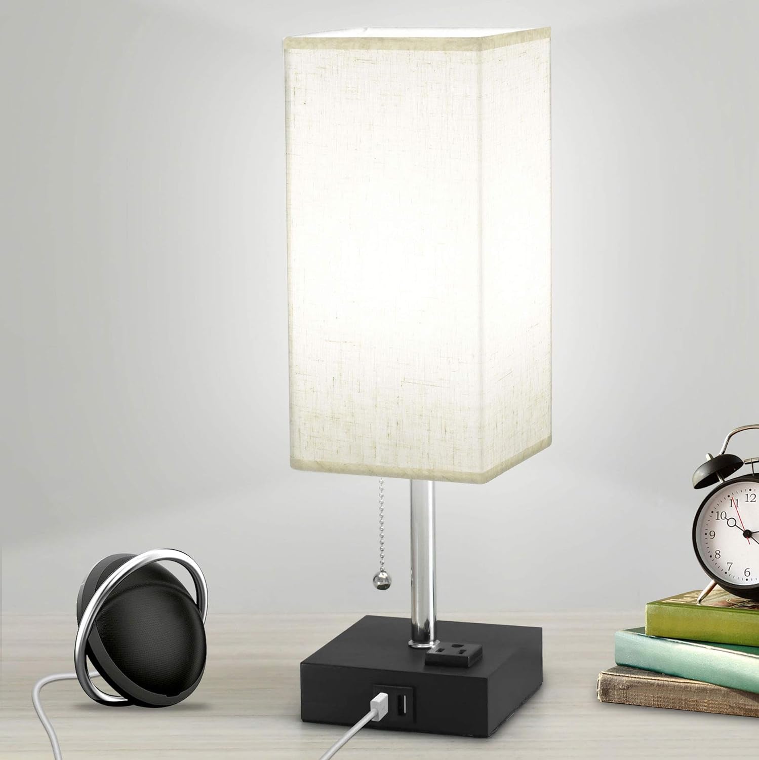 Modern Table Lamp with USB Charging Ports and AC Outlet, Includes Daylight 5000K LED Bulb, Ideal for Bedroom Nightstand and Living Room
