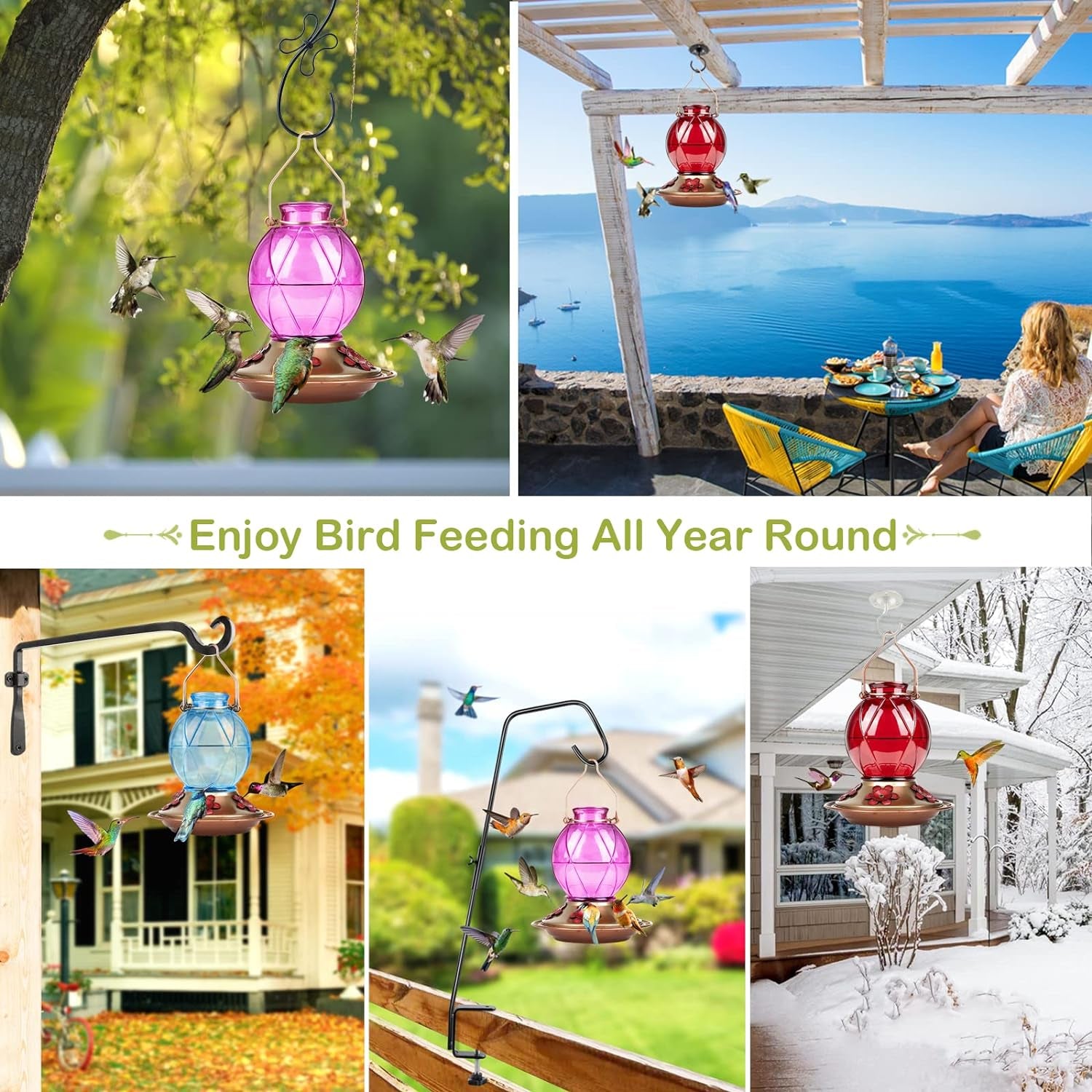 Glass Hummingbird Feeder with Netted Texture, 20 Ounce Capacity, Lavender Color, Ideal Outdoor Gift for Parents and Friends
