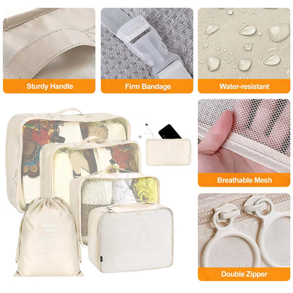 9-Piece Packing Cube Set with Large Toiletry Bag for Clothing and Footwear, Beige