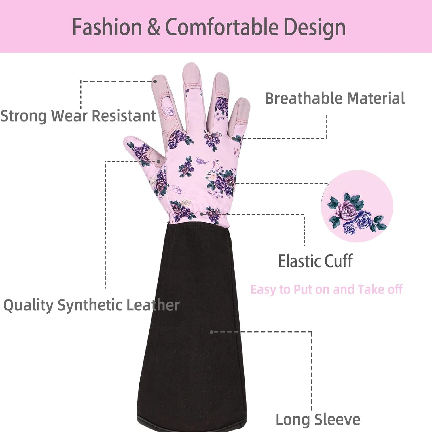 Women's Medium Purple Leather Gardening Gloves, Protective and Flexible