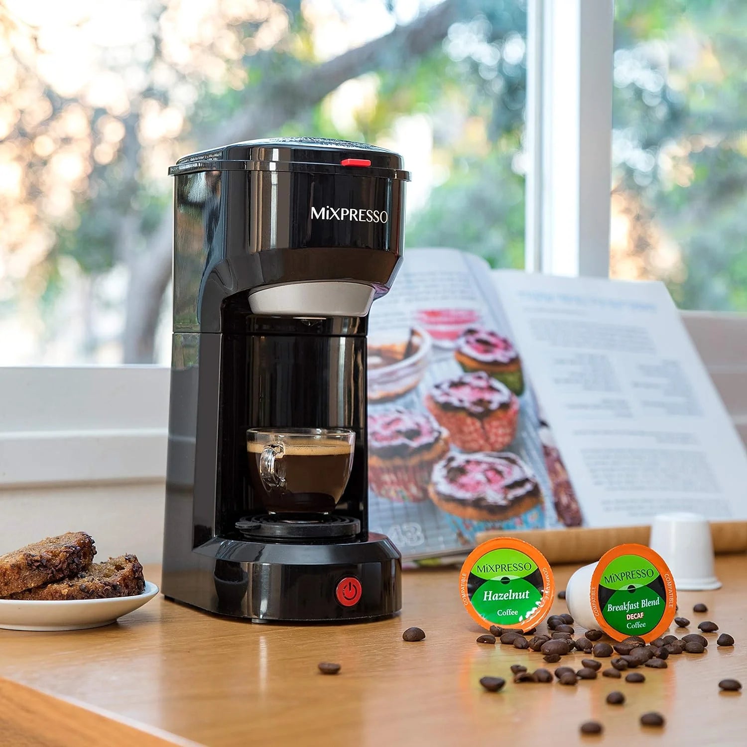 Compact 2-in-1 Single Serve Coffee Maker, K-Cup Compatible, Black, 14 Oz