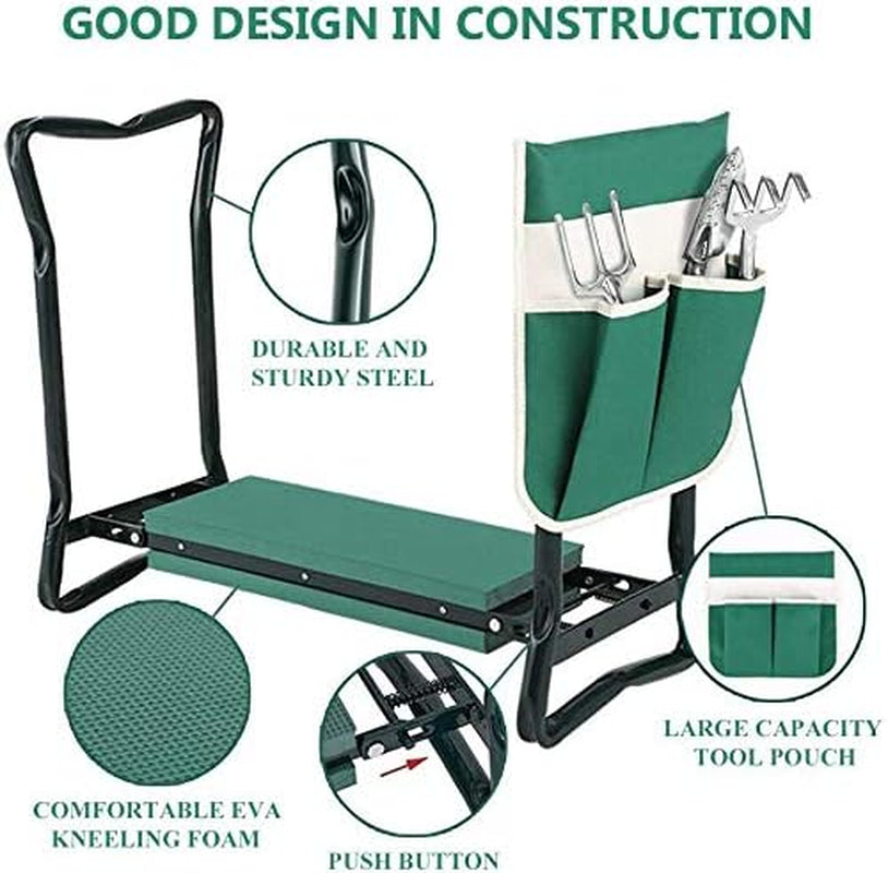Heavy-Duty Garden Kneeler and Seat Stool with Removable Tool Pocket and Soft EVA Kneeling Pad for Gardening Enthusiasts