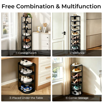 UFORU Curved Corner Shoe Rack Organizer - Stackable Free-Standing Shelf for Entryway and Closet in Off-White Finish