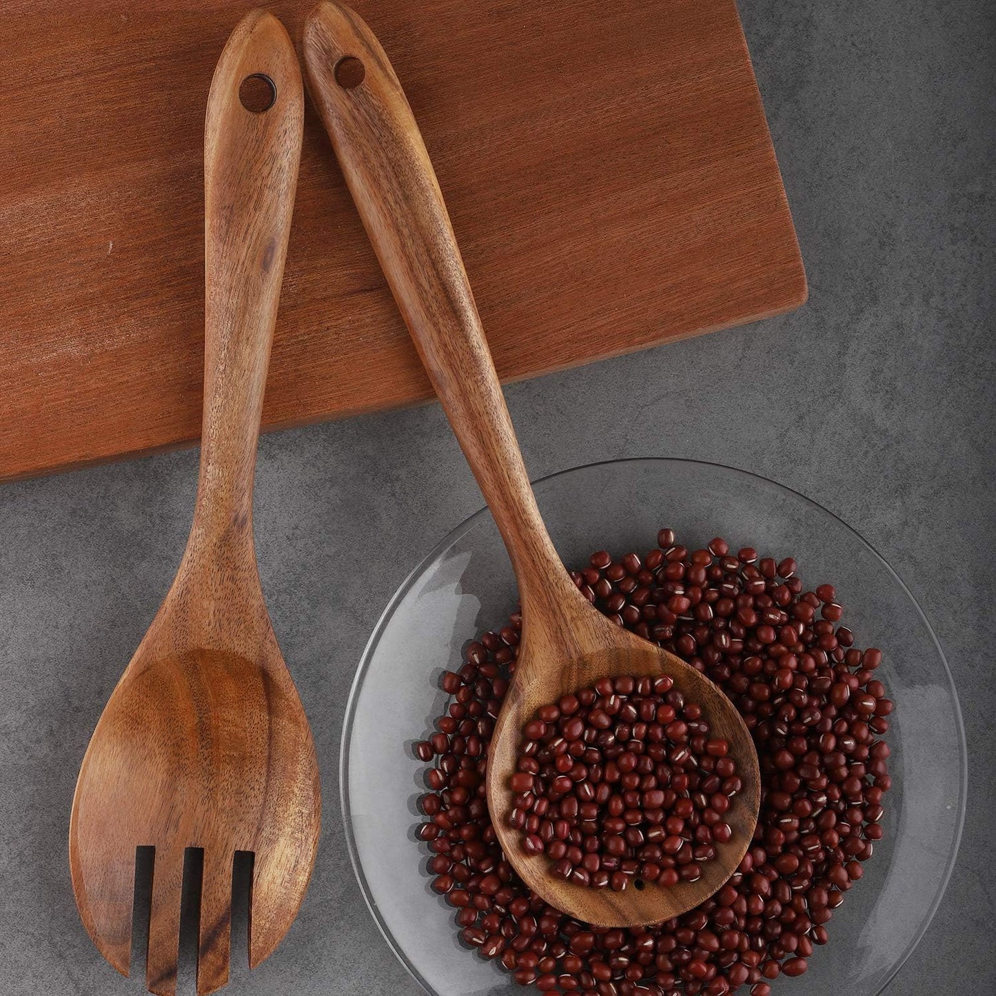Wooden Cooking Utensils Set 4-Piece Wood Kitchen Utensil Set for Non-Stick Cookware (Wooden Spatula, Fork, Turner, Ladle, Strainer Spoons)