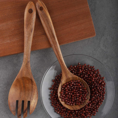 Wooden Cooking Utensils Set 4-Piece Wood Kitchen Utensil Set for Non-Stick Cookware (Wooden Spatula, Fork, Turner, Ladle, Strainer Spoons)