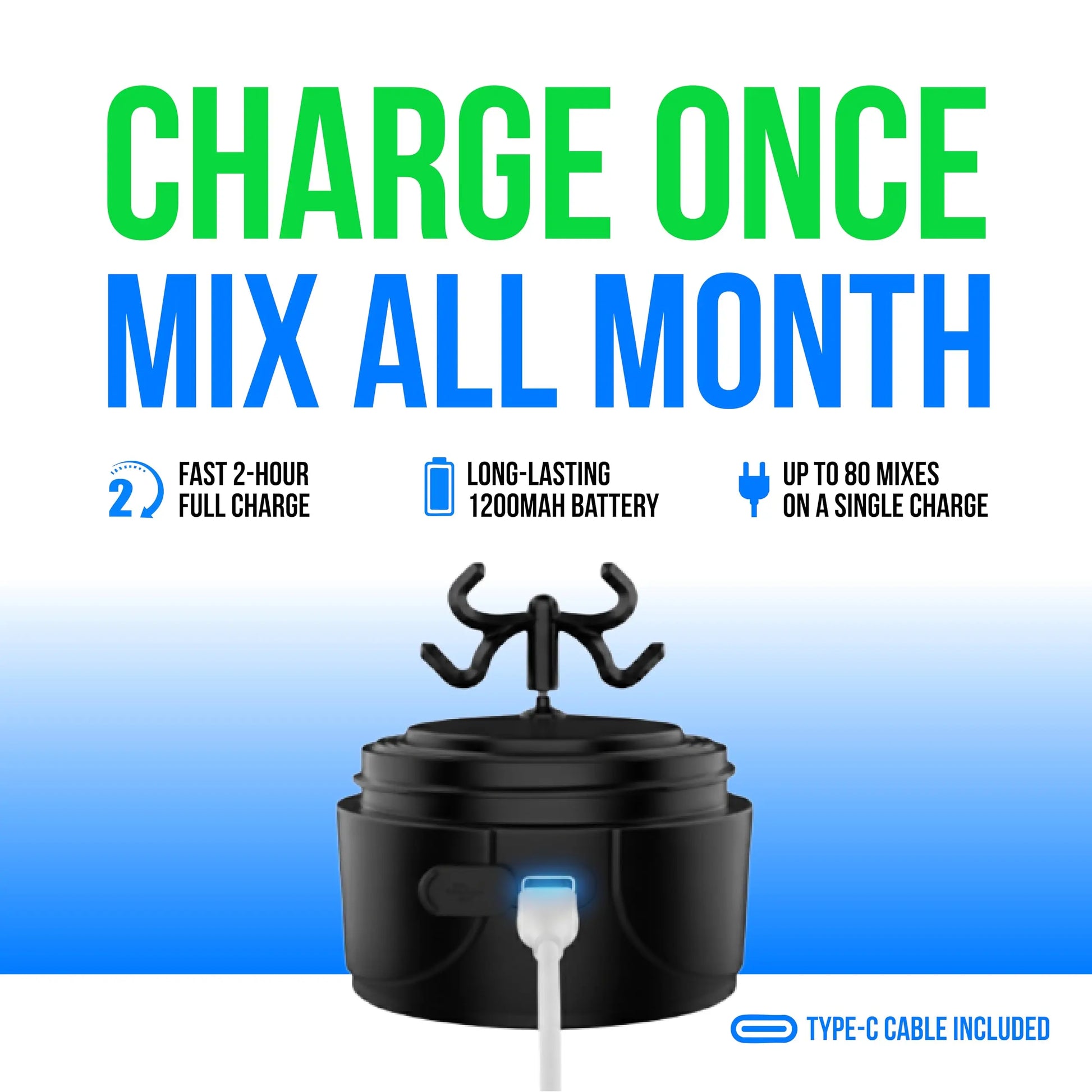 VELOMIX 24oz Electric Protein Shake Mixer Bottle - USB-C Rechargeable, Leak-Proof Design, 80 Mixes per Charge, One-Touch Operation, Easy to Clean, Durable BPA-Free PP/PE Plastic for Gym Use