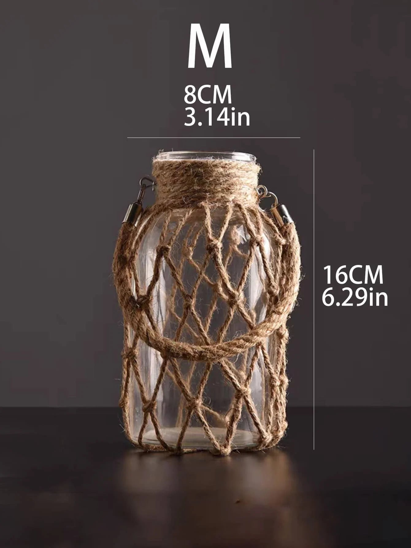 Rustic Hanging Glass Vase with Hemp Rope Net for Dried Flowers - Elegant Home Decor for Living Room and Table Settings