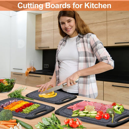 Kitchen Cutting Board Set (3 Pieces) | Professional Grade, Dishwasher Safe with Juice Grooves, Carrying Handle, and BPA-Free Design