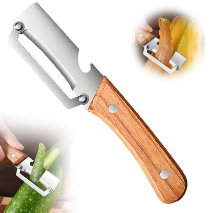 Multi-Functional Vegetable Peeler Set with Ultra-Sharp Stainless Steel Blade and Wooden Handle, Includes Bottle Opener, Ideal for Peeling Fruits and Vegetables (2 Pieces)