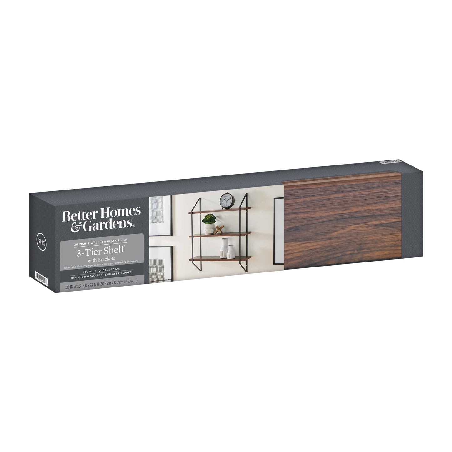 Walnut 3-Tier 20" Wide Wood Bracket Shelves