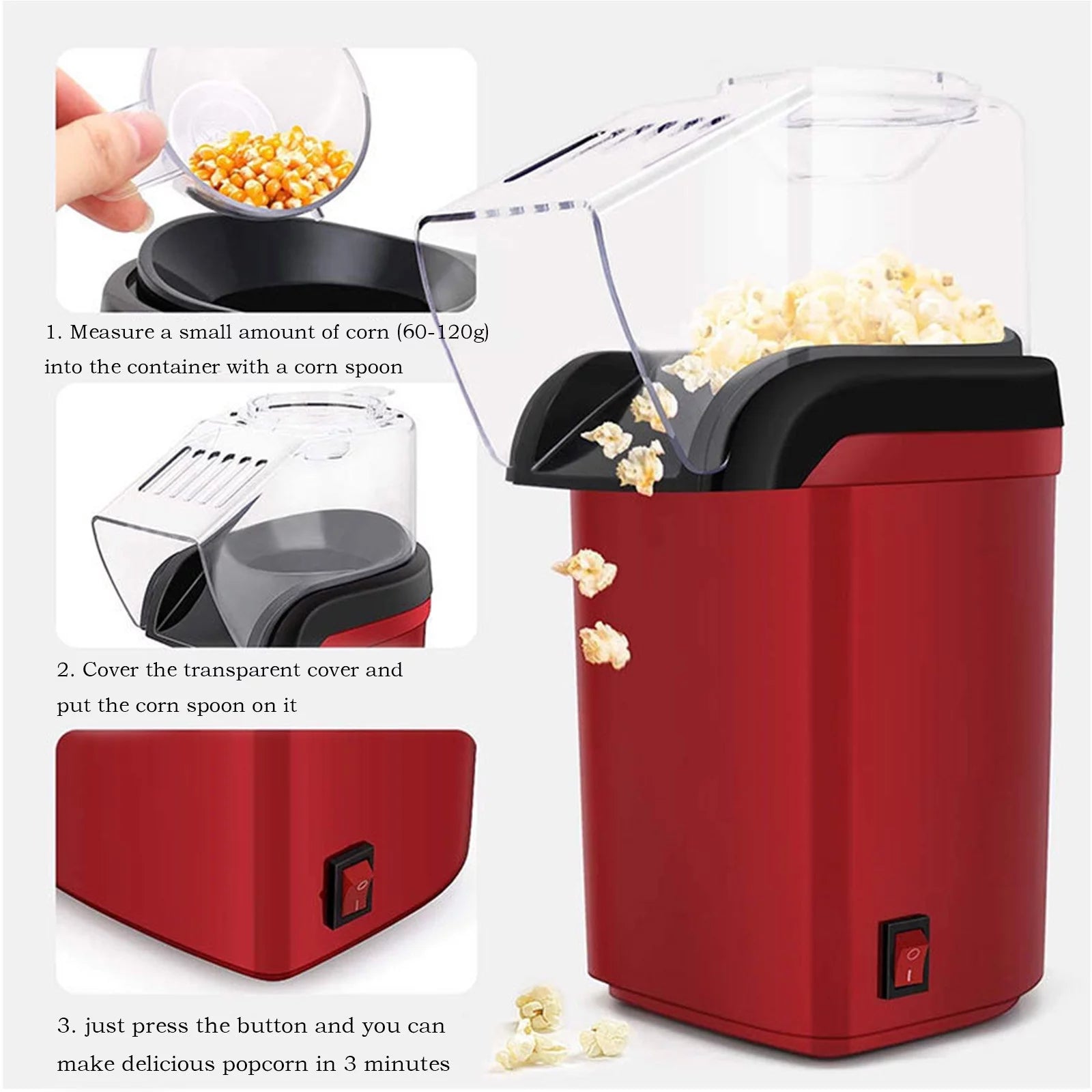 Electric Popcorn Maker - Red Hot Air Popper