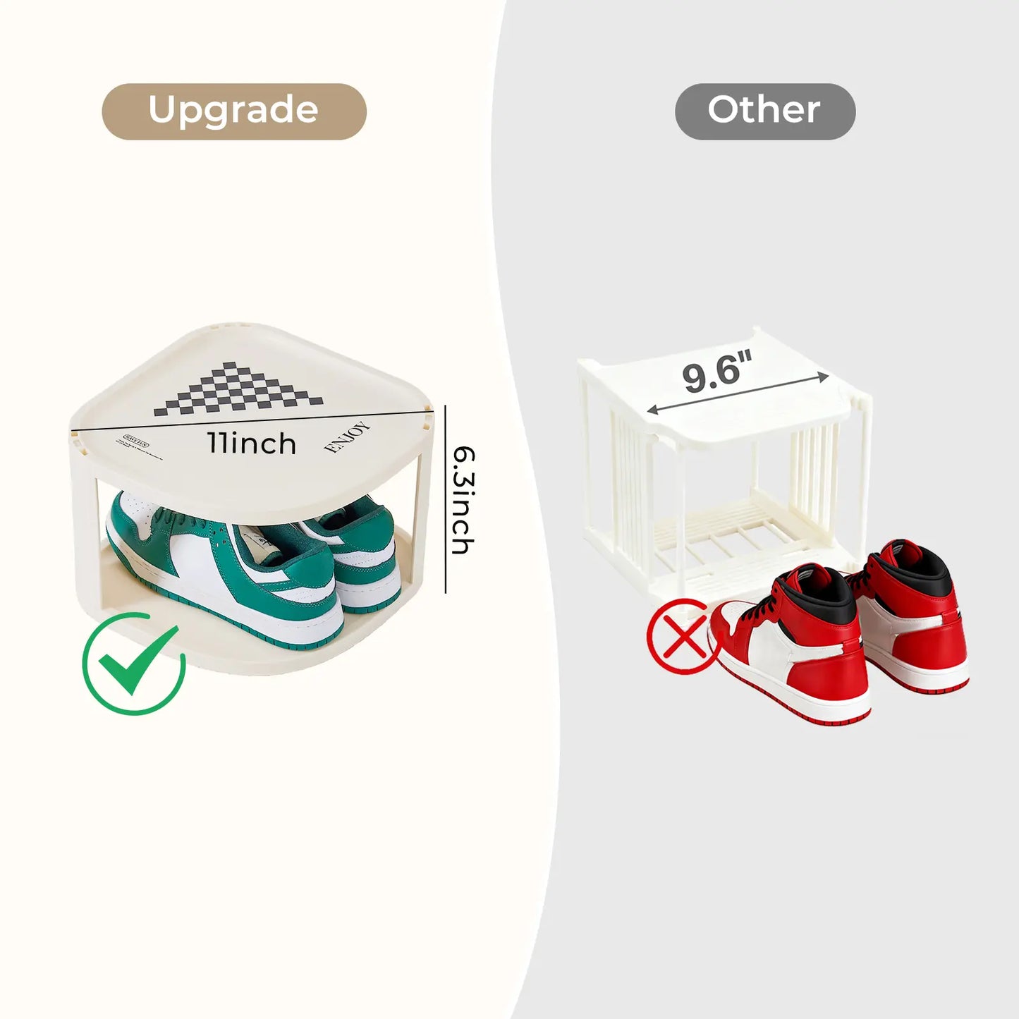 UFORU Curved Corner Shoe Rack Organizer - Stackable Free-Standing Shelf for Entryway and Closet in Off-White Finish
