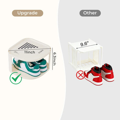 UFORU Curved Corner Shoe Rack Organizer - Stackable Free-Standing Shelf for Entryway and Closet in Off-White Finish
