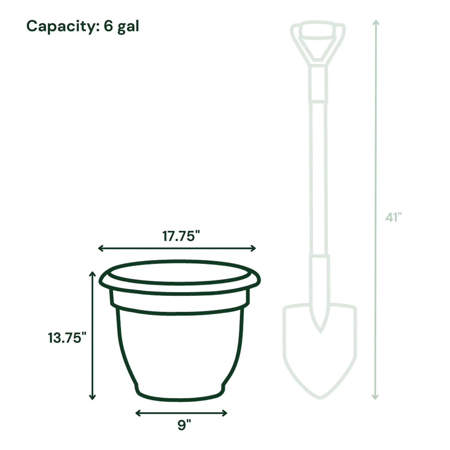 Ariana 16-Inch Self-Watering Plastic Planter with Rolled Rim for Indoor and Outdoor Use, Charcoal