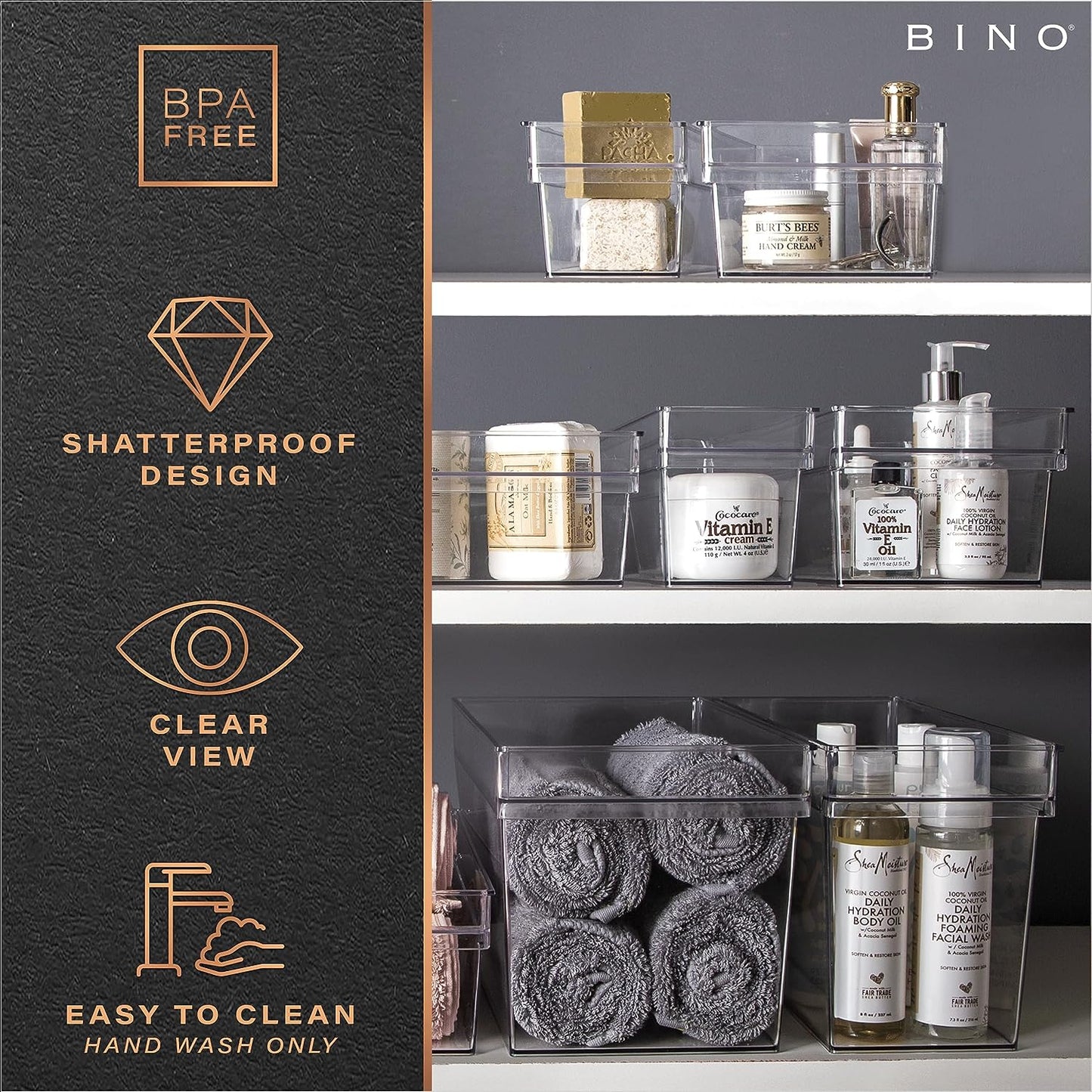 Plastic Storage Bins - Small and Shallow | The Handler Collection | Multipurpose Organizer Bins for Kitchen and Pantry | Clear Containers for Home Organization | Freezer Storage Solutions