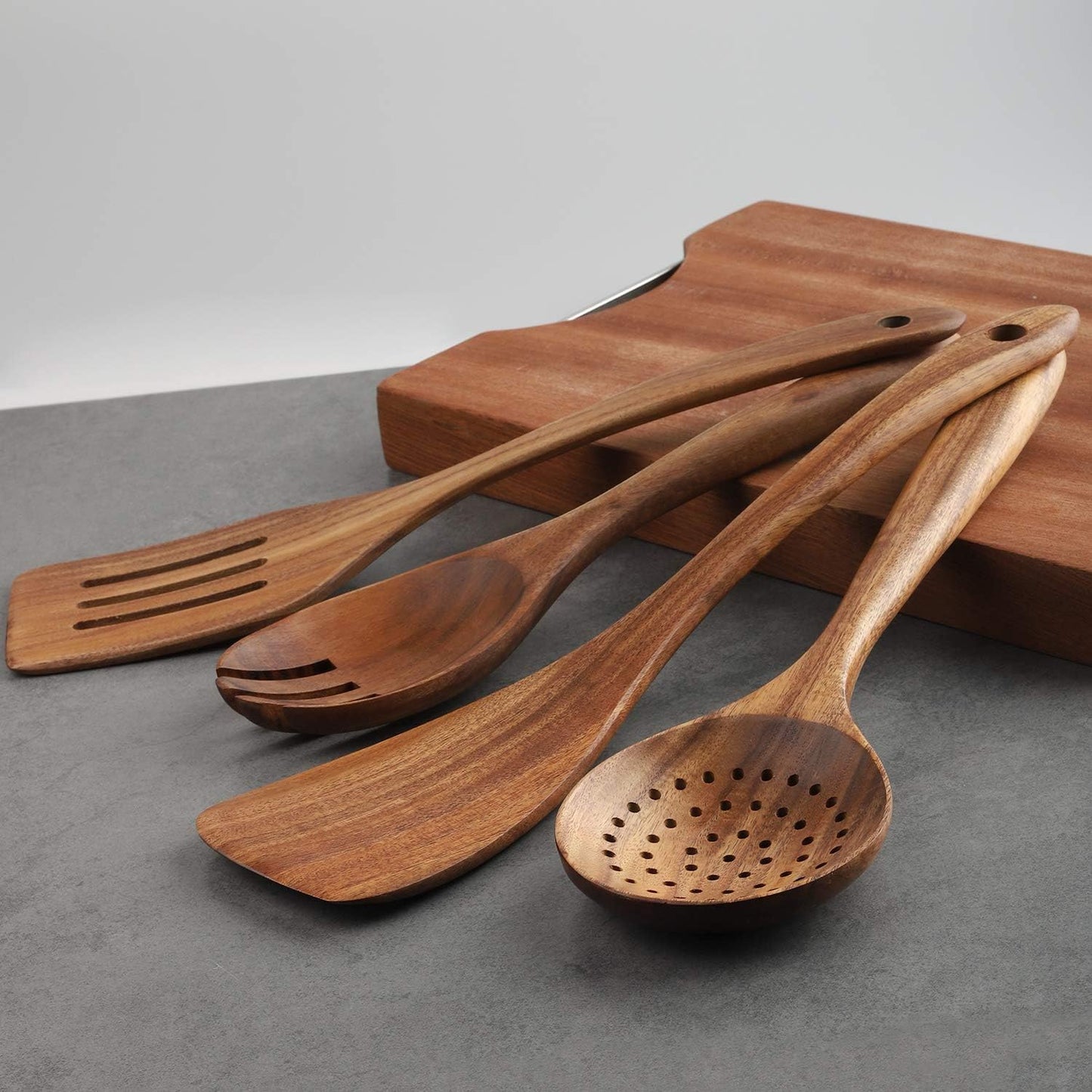 Wooden Cooking Utensils Set 4-Piece Wood Kitchen Utensil Set for Non-Stick Cookware (Wooden Spatula, Fork, Turner, Ladle, Strainer Spoons)