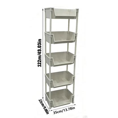 Multifunctional Multi-Layer Plastic Storage Cart with Wheels - Adjustable Layered Shelf Organizer for Bedroom, Bathroom, and Living Room - Includes Suction Cup Sponge Holder for Kitchen Sink - Easy Installation Kit 