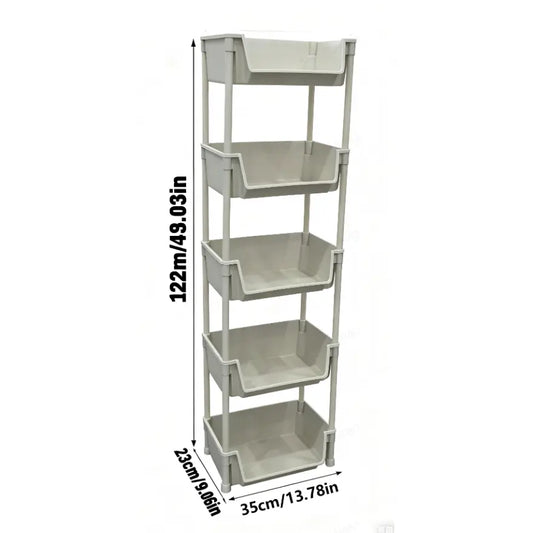 Multifunctional Multi-Layer Plastic Storage Cart with Wheels - Adjustable Layered Shelf Organizer for Bedroom, Bathroom, and Living Room - Includes Suction Cup Sponge Holder for Kitchen Sink - Easy Installation Kit 