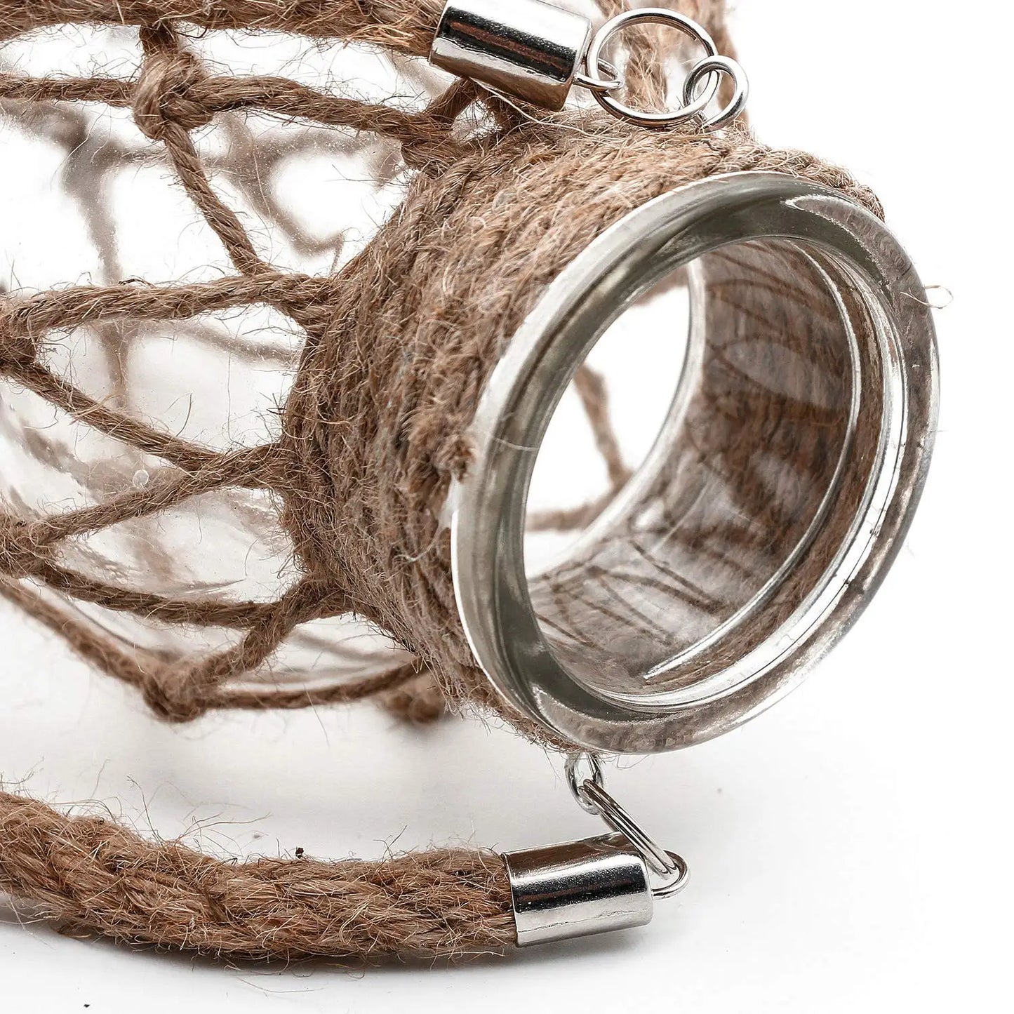 Rustic Hanging Glass Vase with Hemp Rope Net for Dried Flowers - Elegant Home Decor for Living Room and Table Settings