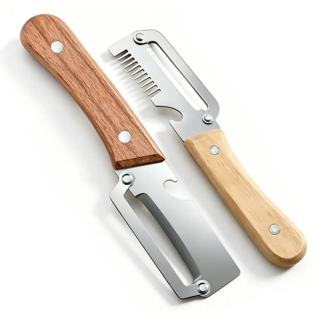 Multi-Functional Vegetable Peeler Set with Ultra-Sharp Stainless Steel Blade and Wooden Handle, Includes Bottle Opener, Ideal for Peeling Fruits and Vegetables (2 Pieces)