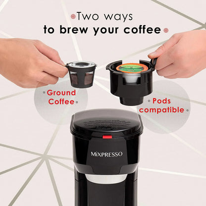 Compact 2-in-1 Single Serve Coffee Maker, K-Cup Compatible, Black, 14 Oz