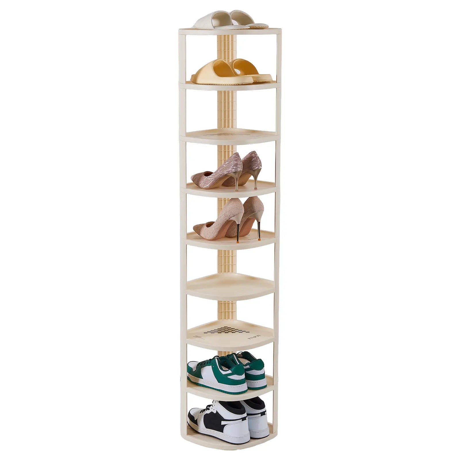 UFORU Curved Corner Shoe Rack Organizer - Stackable Free-Standing Shelf for Entryway and Closet in Off-White Finish