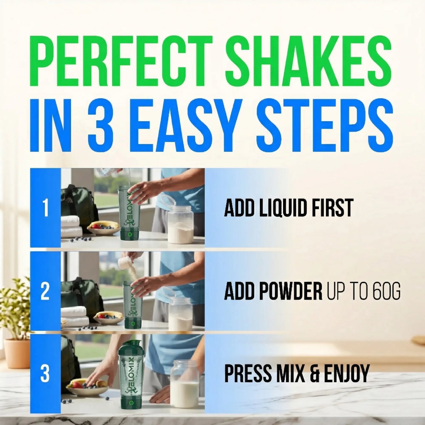 VELOMIX 24oz Electric Protein Shake Mixer Bottle - USB-C Rechargeable, Leak-Proof Design, 80 Mixes per Charge, One-Touch Operation, Easy to Clean, Durable BPA-Free PP/PE Plastic for Gym Use